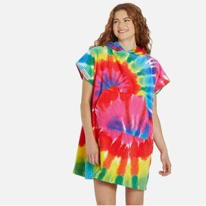 Leus Towels Conner Coffin Rainbow Tie Dye Cover Up Hooded Poncho Size Large